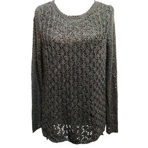 Maurices Black Sequin Open Knit Tunic Sweater Size L Sheer Hem Boho Goth Glam